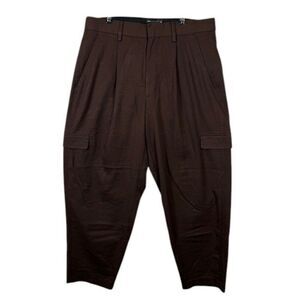 ASOS Men's Cargo Trousers Pleated Baggy Tapered Leg Brown Size 32x30